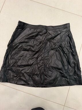 Free People Black Faux Leather Mini Wrap Skirt